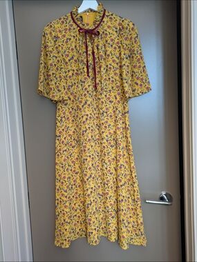 Donna Morgan Floral Midi Dress Size 6 Cottagecore Velvet Tie Victorian Prairie